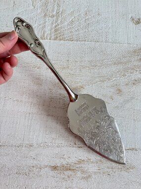 Vintage Silver Tone Etched Merry Christmas Cake Serving Utensil